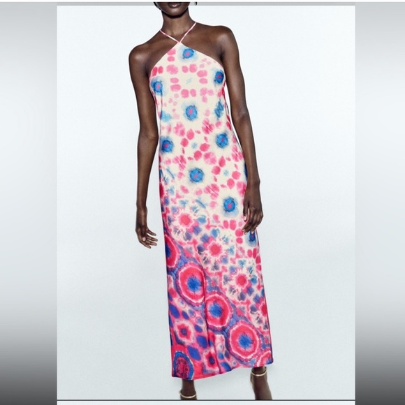 like new S ZARA Midi Halter Dress Tie Dye - Picture 2 of 16